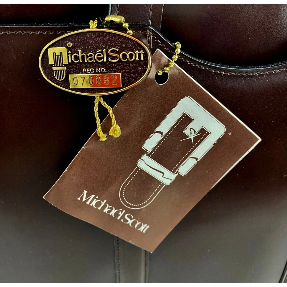 NEW Michael Scott Leather Briefcase Computer Bag Burgundy Brown Attaché Case